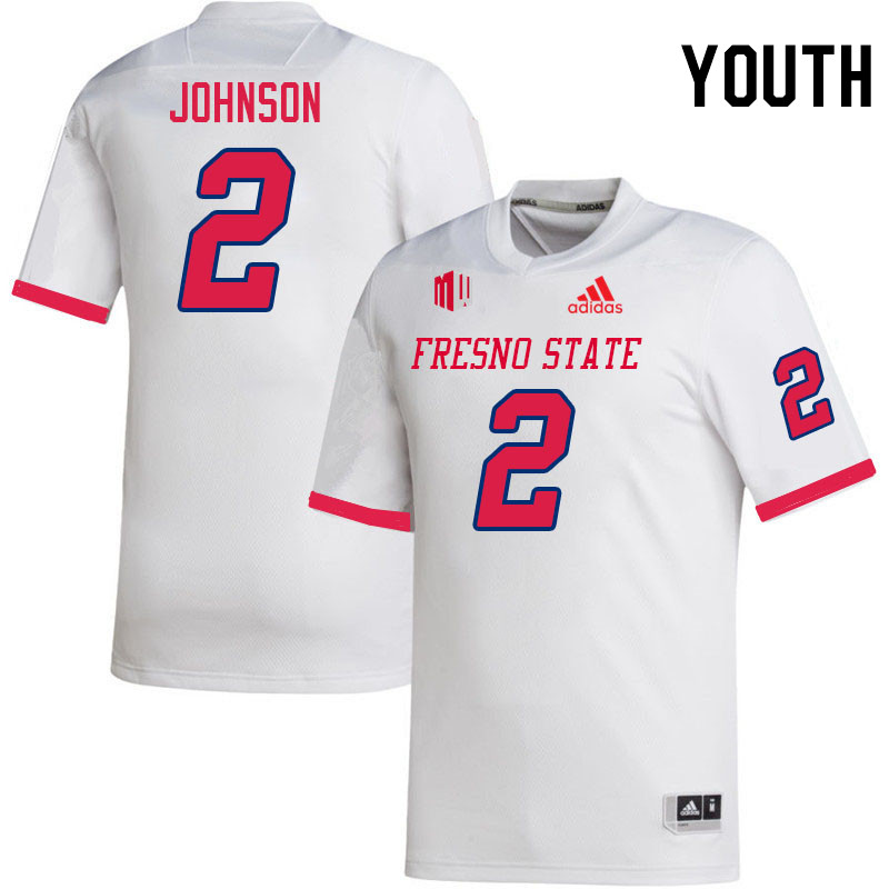 Youth #2 Carlton Johnson Fresno State Bulldogs College Football Jerseys Stitched Sale-White - Click Image to Close